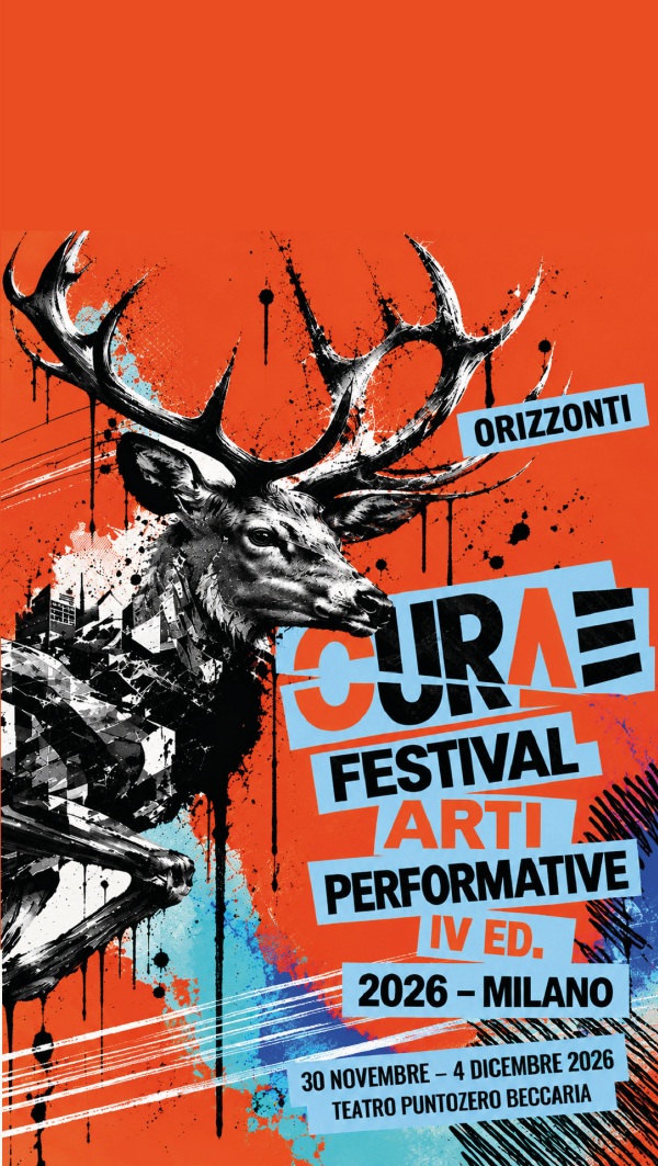 Artwork del Festival CURAE 2026: un cervo in bianco e nero su fondo arancio, con il titolo Orizzonti